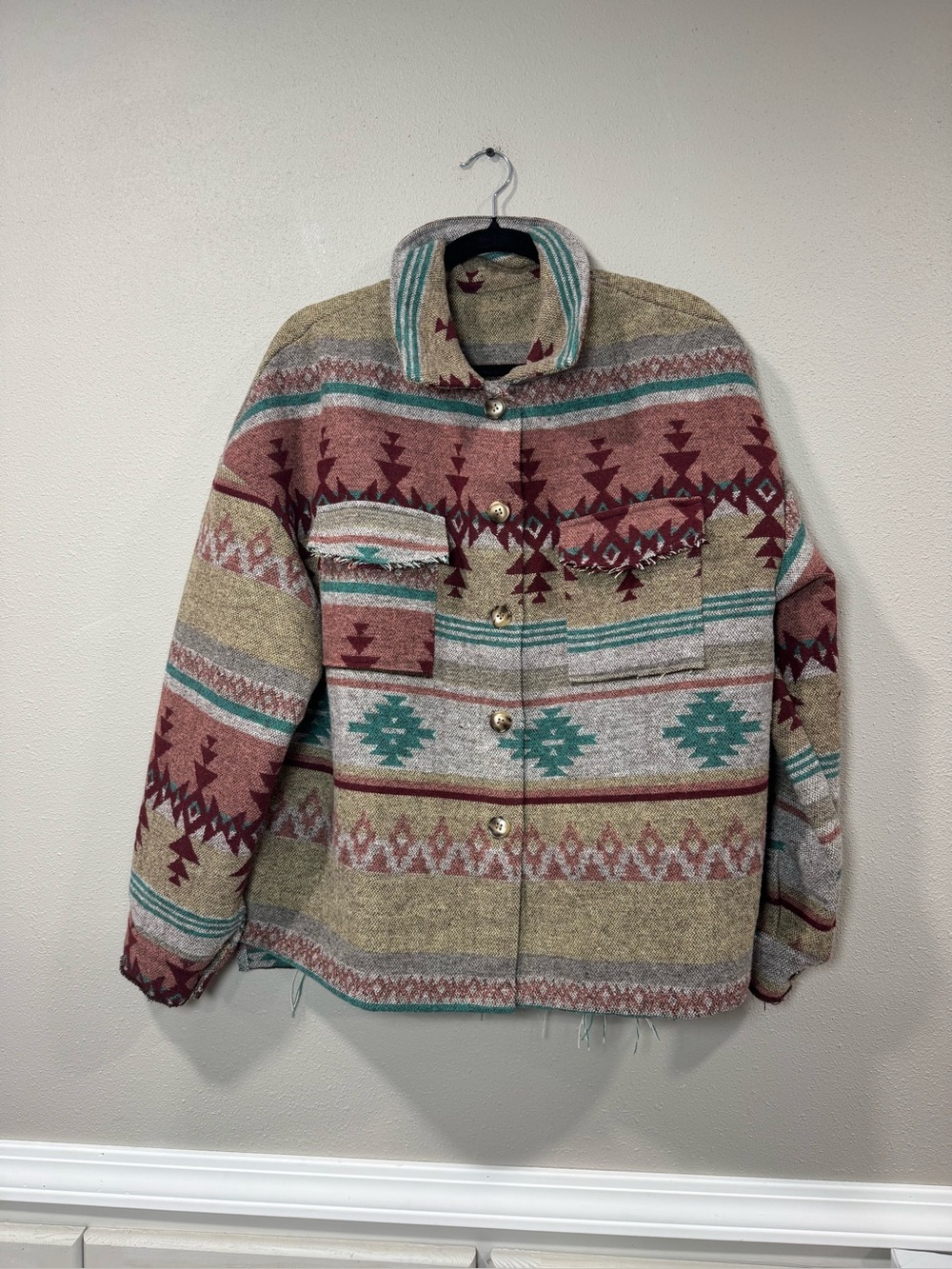 Aztec Pattern Button-Up Shacket Multi - Picture 2 of 7